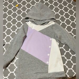 Temp color block fleece hoodie gray white lilac ladies small